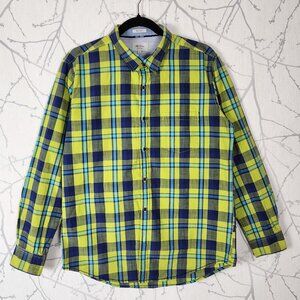 Pepe Jeans Highlighter Green Plaid 100% Cotton Button Front Shirt